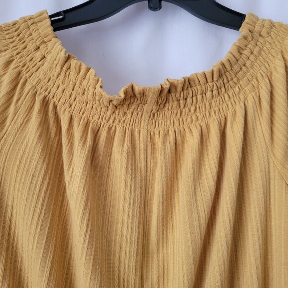 Maurice's Dress Peasant  BOHO Smocked Small Mustard Yellow Off Shoulder Unique - Picture 6 of 11